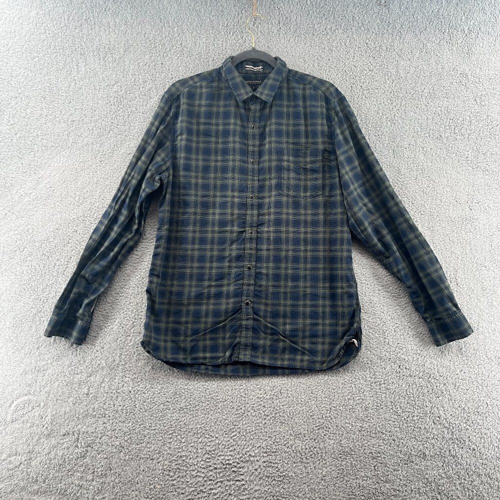 Banana Republic Shirt Mens Large Western Pearl Snap Navy Blue Green
